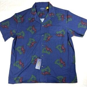 Polo Ralph Lauren Men's Large Classic Fit P-Wing Camp Shirt Blue Cotton NWT